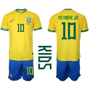 Brasilien Neymar Jr #10 Hjemmebanesæt Børn VM 2022 Kort ærmer (+ korte bukser)